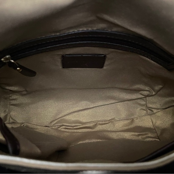 Antonio Melani Gold Metallic Flap Closure Chain Strap Emblem Purse Handbag Bag - Picture 3 of 11